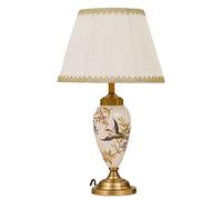 QYYZTQY Bedside Table Lamp Ceramic Table Lamp Hand Painted Flowers and Birds in Gold Glaze Metal Base Fabric Shade for Bedroom Office Table Lamps Nightstand Lamp for Bedroom(A,Dimmer Switch)