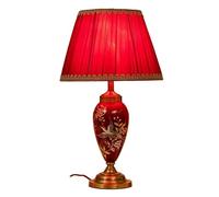 QYYZTQY Bedside Table Lamp Ceramic Table Lamp Hand Painted Flowers and Birds in Gold Glaze Metal Base Fabric Shade for Bedroom Office Table Lamps Nightstand Lamp for Bedroom(A,Dimmer Switch)
