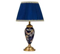 QYYZTQY Bedside Table Lamp Ceramic Table Lamp Hand Painted Flowers and Birds in Gold Glaze Metal Base Fabric Shade for Bedroom Office Table Lamps Nightstand Lamp for Bedroom(A,Dimmer Switch)