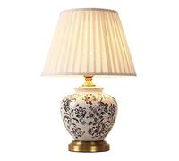 QYYZTQY Bedside Table Lamp Ceramic Table Lamp Painted Flowers Table Lamps Bedroom Bedside Lamp Traditional Living Room Study Office Nightstand Lamp for Bedroom(B,Push Button Switch)