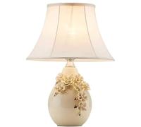 QYYZTQY Bedside Table Lamp Creative Three-Dimensional Carved Ceramic Bedside Lamp Nightstand Lamp Fabric Lampshade Desk Lamp Nightstand Lamp for Bedroom(A,Push Button Switch)