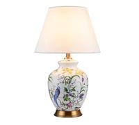 QYYZTQY Bedside Table Lamp Hand-Painted Flower and Bird Glazed Ceramic Table Lamp Bedroom Living Room Study Nightstand Lamp Nightstand Lamp for Bedroom(Push Button Switch,40 * 65cm)