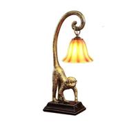 QYYZTQY Bedside Table Lamp Monkey Table Lamp American Style Resin Engraved Bedside Lamp Glass Lampshade Nightstand Lamp for Living Room Bedroom Nightstand Lamp for Bedroom(B-Right,Button Switch)