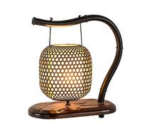 QYYZTQY Bedside Table Lamp Nighstand Lamp Retro Cylinder Light Wove Lantern Single Light Rustic Table Night Light with Wooden Base for Teahouse Dining Room Farmhouse Desk Lamps