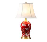 QYYZTQY Bedside Table Lamp Red Ceramic Table Lamp Desktop Lamp Hand Painted Flowers and Birds for Bedroom Living Room Nightstand Lamp for Bedroom(A,Remote Control Switch)