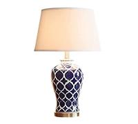 QYYZTQY Bedside Table Lamp Table Lamp Reading Light Chinese Ceramic Nightstand Lamp with Fabric Shade for Bedroom Living Room Nightstand Lamp for Bedroom(Remote Control Switch)