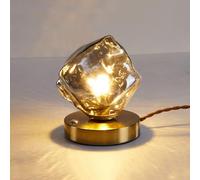 QYYZTQY Bedside Table Lamps Amber Glass Blown Smoky Gray Mid Century Table Lamp Vintage Gold Industrial Nightstand Lamp Cute Small Desk Light for Bedroom Living Room Office Home Decorative
