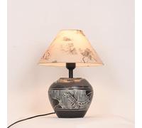 QYYZTQY Black Ceramic Round Table Lamp Small Flower Mid Century Table Lamp Pot Bedside Nightstand Lamp Rustic Porcelain End Light for Living Room Bedroom Farmhouse Home Office