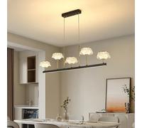 QYYZTQY Black Chandelier, 5/6/8-Light Pendant Light with PVC Lampshade, Adjustable Height Pendant Lamps, Dimming LED Metal Iron Hanging Lamps, Ideal for Living Room Dining Room Bedroom Lighting