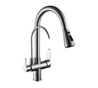 QYYZTQY Black Faucet Swivel Pull out Tap Deck Mounted Hot & Cold Water Filter Mixer Dual Handle Kitchen Sink Fixture Brushed Nickel Finish Three-Way