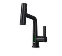 QYYZTQY Black Kitchen Faucet with Digital Display Pull-Down Waterfall Stream Sprayer Hot Cold Sink Mixer for Bathroom Bar Laundry Farmhouse Stylish & Functal