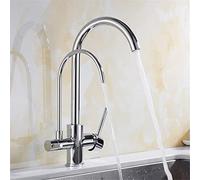 QYYZTQY Black Kitchen Swivel Pull-out Tap Deck Mounted Dual Handle Hot & Cold Water Filter Mixer Three-Way Sink Faucet Chrome Finish