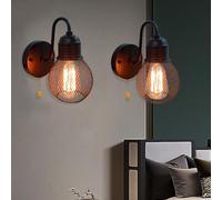 QYYZTQY Black Lights with Pull Chain Lamp Indoor Retro Industrial Wall Iron Mesh Lampshade Not Included for Living Room Bedroom Bedside (1 Pack,Black)