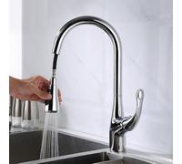 QYYZTQY Black Single Hole Brass Telescopic Swivel Kitchen Pull-out Hot & Cold Water Sink Faucet, Chrome Plated