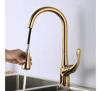 QYYZTQY Black Single Hole Brass Telescopic Swivel Kitchen Pull-out Hot & Cold Water Sink Faucet, Gold