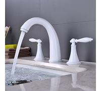 QYYZTQY Black Vintage Full Copper Hot and Cold Nordic Style Basin Double Handle Three-Hole Split Three-Piece Faucet Gold, White Version