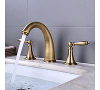 QYYZTQY Black Vintage Full Copper Hot and Cold Nordic Style Basin Double Handle Three-Hole Split Three-Piece Faucet Gold, Antique Model