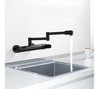 QYYZTQY Black Wall Mount Sink Faucet Rotation Folding Brass Hot and Cold Water Double Hole Rust Anti-Leakage Kitchen Faucets-A