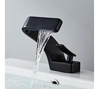 QYYZTQY Black Waterfall Bathroom Hot Cold Mixer Tap Luxury Copper Basin Faucet with Ceramic Valve Single Hole Installat Water-Saving for Hotels & Home