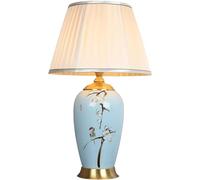 QYYZTQY Blue Ceramic Lamp Desk Lamp Chinese styleLamp with Wrink Fabric Lamp Shade,Gold Finish,E26 Base,Bedside Night Lamp for Living Room Bedroom Nightstand Home Office