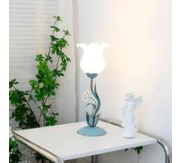 QYYZTQY Blue Flower Table Lamp Pink Table Lamp for Girls Room White Milk Glass Bedside Lamp Vintage French Country Nightstand Lamp for Nursery Bedroom Living Room Home Office Decorative