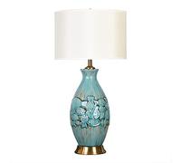 QYYZTQY Blue Glazed Ceramics Table Lamp Porcelain Painted Bedroom Bedside Lamp Chinese -Style Small Fish Pattern Desk Lamp with Matching Shade
