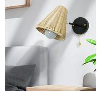 QYYZTQY Boho Indoor Light Base with Pull Cord Rotation Wall Lamp Hand Woven Rattan Lampshade for Living Room Bedside Hallway (2 Packs)