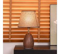 QYYZTQY Boho Rattan Table Lamps for Bedroom Nightstand Desk Top Reading Light USB Port Wood Grain Mid Century Office Table Lamp Vintage Farmhouse Cottage Coastal Bedside Lamp for Living Room Home