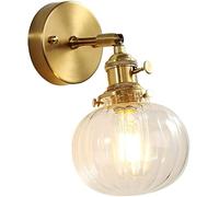 QYYZTQY Brass Finish Wall Lamp, Country Style Wall, Wall Light with Round Glass Shade, Indoor Decorative Lighting Fixtures for Bedroom Living Room Kitchen Loft