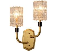 QYYZTQY Brass Glass Wall Lighting Fixtures Suitable for Bedroom Living Room, Wall Lamp Copper Headboard Light Frosted Glass Lampshade, Wall Lantern Home Bedside Decor Lamp (Size : 2 Light)