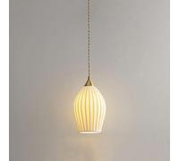 QYYZTQY Brass Hanging Lamp White Ceramic Pendant Light Kitchen Island Lighting Fixture Ribbed Drop Ceiling Lights Over Dining Table Suspension Lamps for Bedroom Restaurant