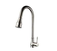 QYYZTQY Brass Pull out Kitchen Faucets, Faucet Hole Single Handles, with Two Water Outlet Modes, 360 Degree Rotating, Hot and Cold Sink Faucet,Black(Brushed Nickel)