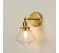 QYYZTQY Brass Wall Lamp with Diamond Glass Shape Rotation Angle 270 Degree Up and Down Compatible with Bedroom Livingroom Indoor Lighting, Wall Sconces