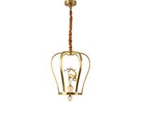 QYYZTQY Brass Wire Cage Pendant Lamp, Fawn Shape with Jade Decoration Hanging Light, LED Creative Suspension Lights for Living Room, Bedroom, Kitchen, (0.5M) Adjustable Suspension Wire (Size : Large