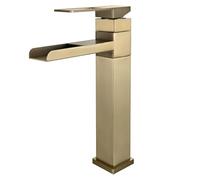 QYYZTQY Brushed Gold Basin Mixer Tap Tall Stainless Steel Waterfall Sink Faucet with Single Lever Control - Bathroom Taps for Luxury Appeal