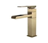 QYYZTQY Brushed Gold Bathroom Basin Mixer Tap - Stainless Steel Waterfall Sink Faucet with Single Lever Control for Stylish Bathrooms