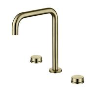 QYYZTQY Brushed Gold Faucet with Hot and Cold Water Brass Deck Mounted Bathroom Sink Mixer Tap Round Double Handle 3 Hole Basin Faucet,A(B)
