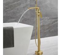 QYYZTQY Brushed Gold Freestanding Bath Tap with Shower Waterfall Faucet Hot & Cold Single Handle Floor Standing Bathroom Taps for Luxury Home Decor