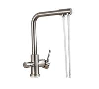 QYYZTQY Brushed Nickel 3-Way Drinking Water Tap Deck Mounted Dual Handle Hot Cold Mixer Stylish Filter Kitchen Sink Faucet for Kitchens