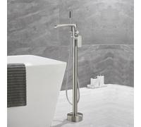 QYYZTQY Brushed Nickel Freestanding Bath Tap with Shower Hot & Cold Waterfall Faucet Single Handle Floor Standing Bathroom Taps for Luxury Bathrooms