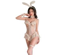 QYYZTQY Bunny Lingerie for Women Outfit Costume Cosplay Maid Underwear Lace Cute Perspective Girl Outfits Anime Bodysuit Babydoll Roleplay Rabbit Ears Christmas White