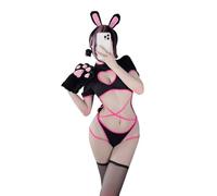 QYYZTQY Bunny Outfit Lingerie for Women Costume Ears Cosplay Roleplay Maid Outfits Bunny Girl Anime Bodysuit Babydoll Set with Cutout Heart Front Party Christmas Halloween Black