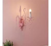 QYYZTQY Candle Mounted Lamp Mid Century Pink Crystal Light Vintage French for Princess Bedroom Nursery Kids Room Hallway Wall with E12/ Base