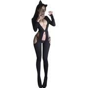 QYYZTQY Cat Outfit for Women Lingerie Cosplay Costume Cute High Cutout Bodysuit Anime Roleplay Babydoll Jumpsuit Ears Eye Mask Set Halloween Catsuit Black