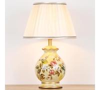 QYYZTQY Ceramic Table Lamp 20” Small Flower Painting Beside Lamp,White Fabric Lamp Shade,Gold Finish, Desk Lamp for Bedroom Living Room Nightstand 40W E27