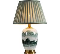 QYYZTQY Ceramic Table Lamp Chinese styleDesk Lamp Hand Painted Finish Nightstand Lamp with Fabric Shade, Lamp for Living Room Bedroom Office College Bookcase