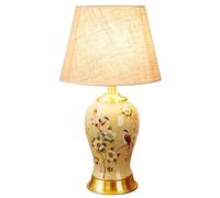 QYYZTQY Ceramic Table Lamp for Bedroom Hand Painted Bird Flower Porcelain Oriental Table Lamp Chinese Floral Bedside Lamp Large Retro Rustic Desk Nightstand Lamp for Living Room Home Office