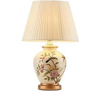 QYYZTQY Ceramics Table Lamp with Barrel Shape Lamp Shade Flowers and Birds Painted Glaze Bedroom Bedside Lamp Large Oriental Ceramic Desk Lamps for Study and Living Room
