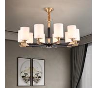 QYYZTQY Chandelier, Black and Gold 6/8/10 Light Pendant Light Fixtures with Glass Shade, 19.69" Hanging Chain Adjustable Hanging Lamps, Metal Copper Pendant Lamp For Dining Room Living Room