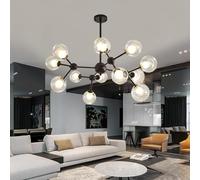 QYYZTQY Chandelier Ceiling Lamp Pendant Lighting Hanging Lamp Industrial Flush Mount Ceiling Light Fixture Adjustable Glass lampshade Hanging Lamp for Living Room Bedroom Bar, Black 12 Heads.